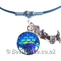 Mermaid & Fish Scale Blue Necklace - Click Image to Close